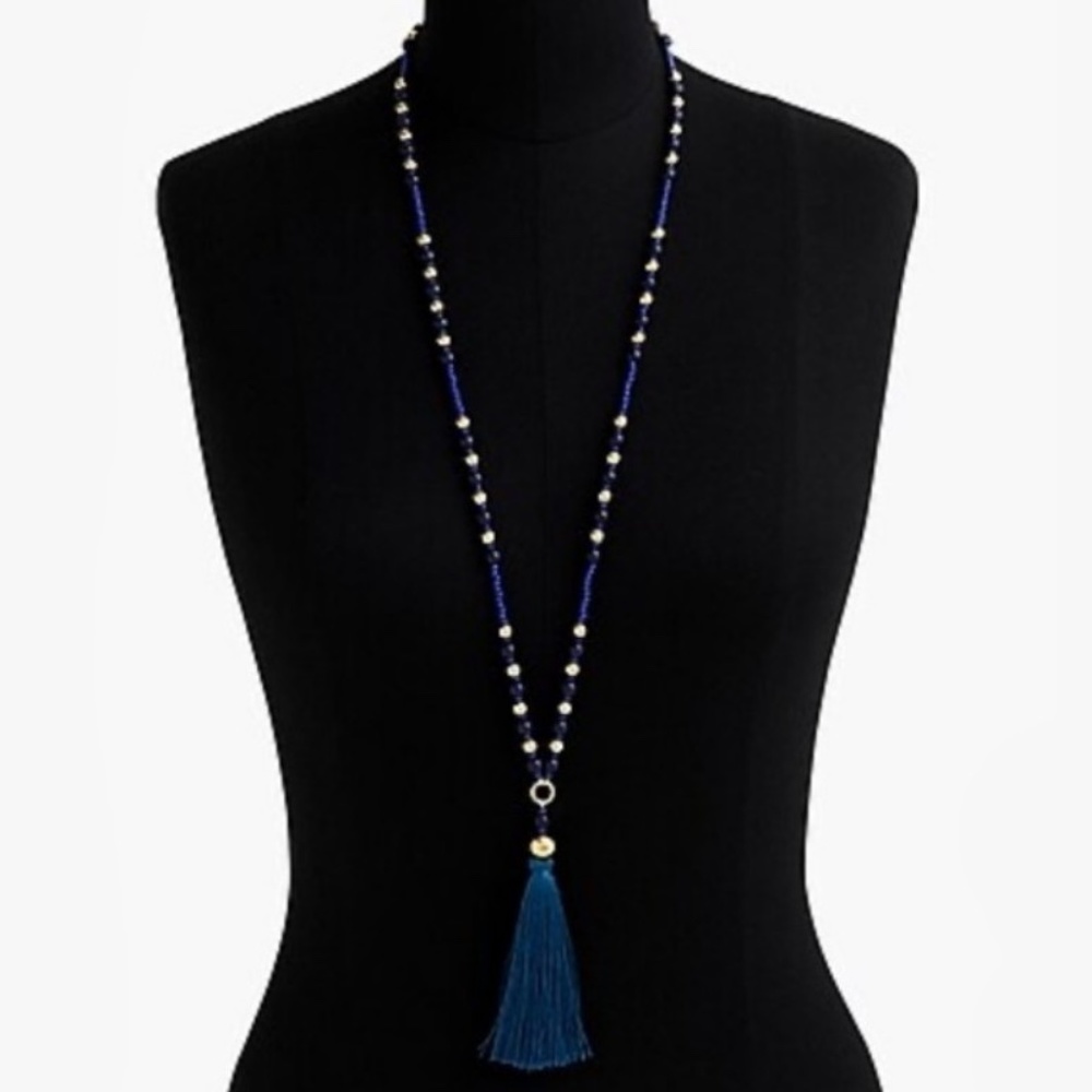New J.CREW Beaded Tassel Necklace in Blue - Picture 2 of 3